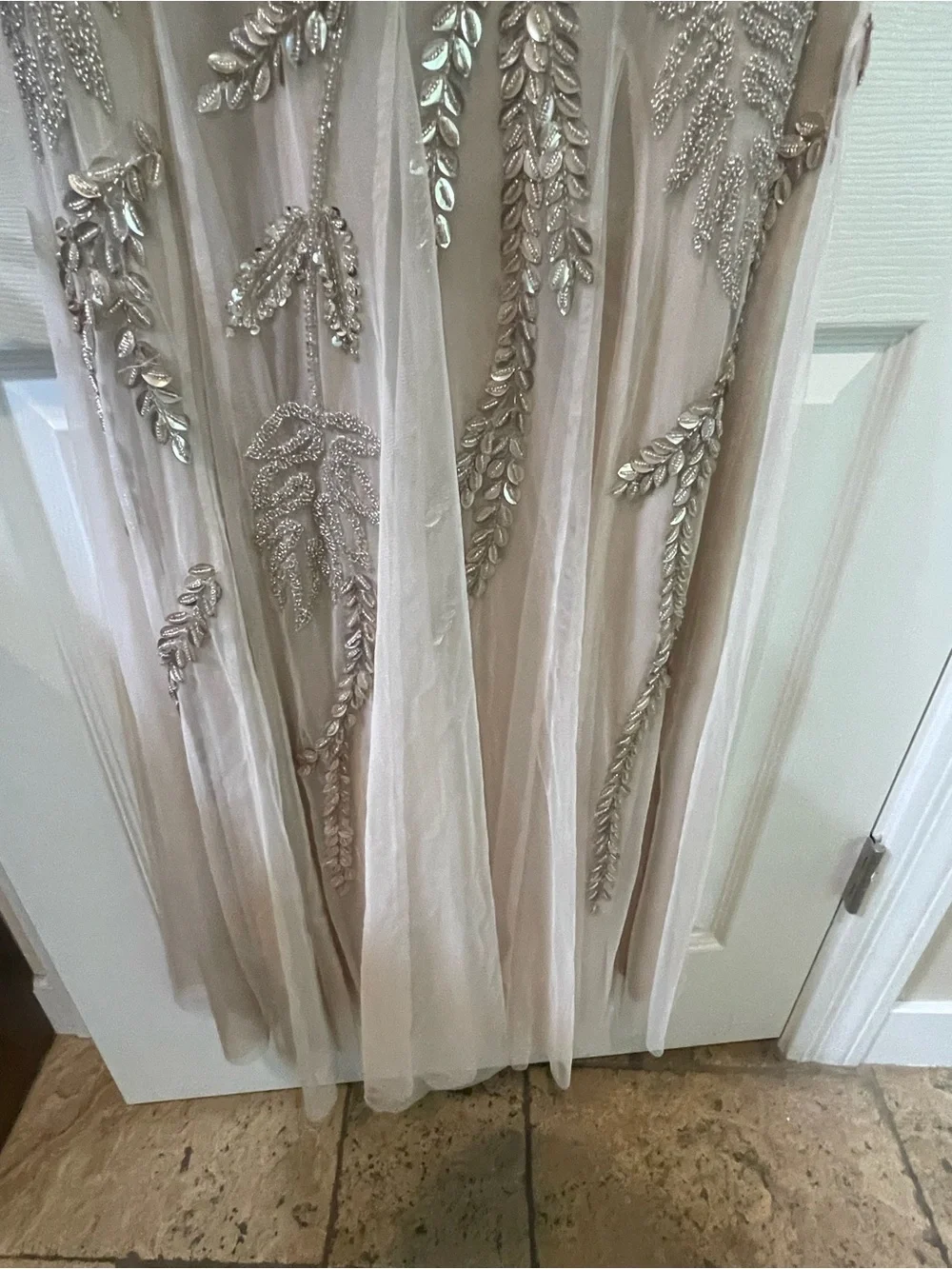 David's Bridal Champagne Beaded V-Neck Maxi Dress Formal Gown NWT - Picture 11 of 16